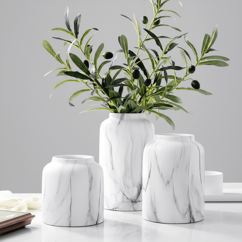 Hom & Ember – Elegant Ceramic Vase in Glossy Marble Finish for Stylish Decor with Timeless Charm - Hom & Ember