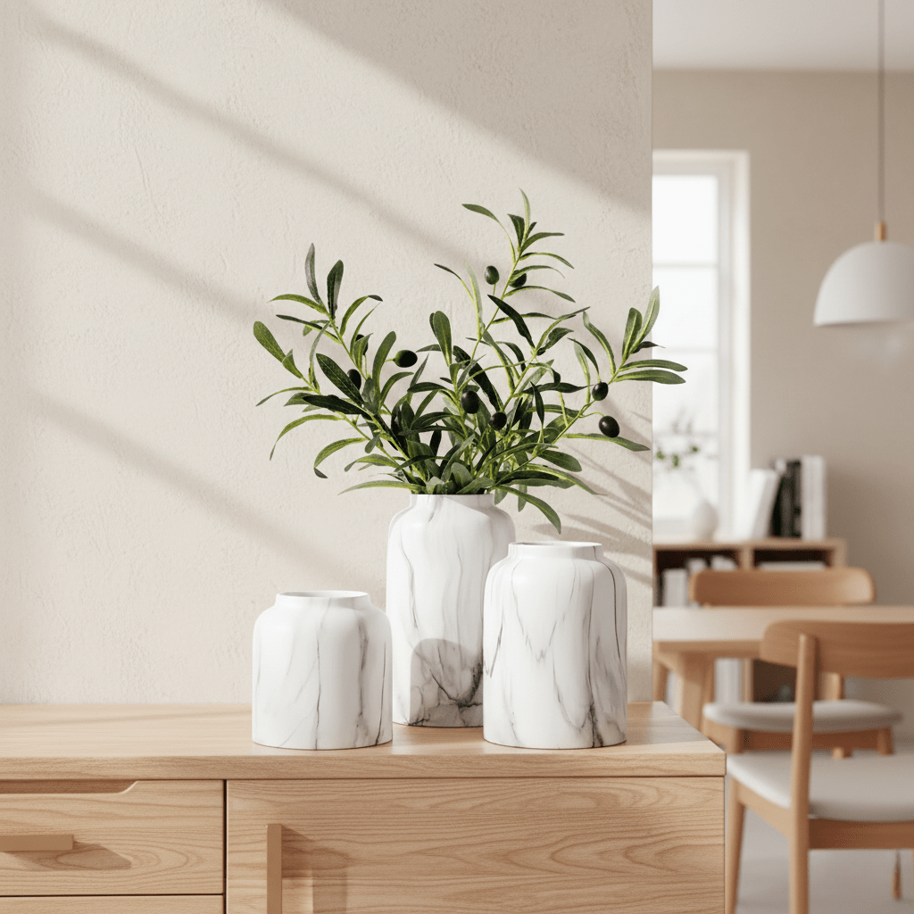 Hom & Ember – Elegant Ceramic Vase in Glossy Marble Finish for Stylish Decor with Timeless Charm - Hom & Ember