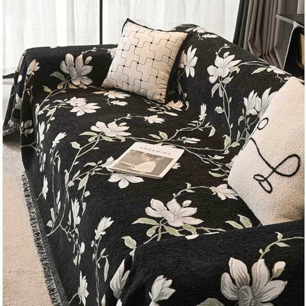 Hom & Ember – Elegant Chenille Sofa Cover in Vintage Floral Design for a Serene Ambiance - Hom & Ember