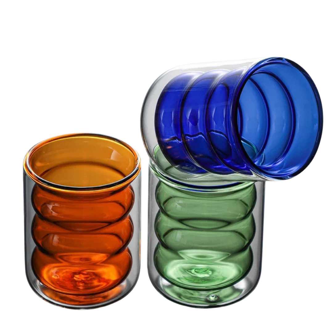 Hom & Ember – Elegant Double Wall Wave Design Mug for a Serene Coffee Experience - Hom & Ember