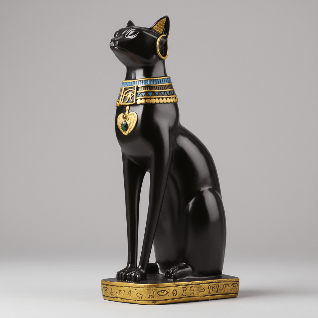 Hom & Ember – Elegant Egyptian Cat Figurine in Polished Resin for a Serene Ambiance - Hom & Ember