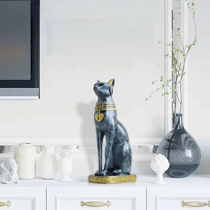 Hom & Ember – Elegant Egyptian Cat Figurine in Polished Resin for a Serene Ambiance - Hom & Ember
