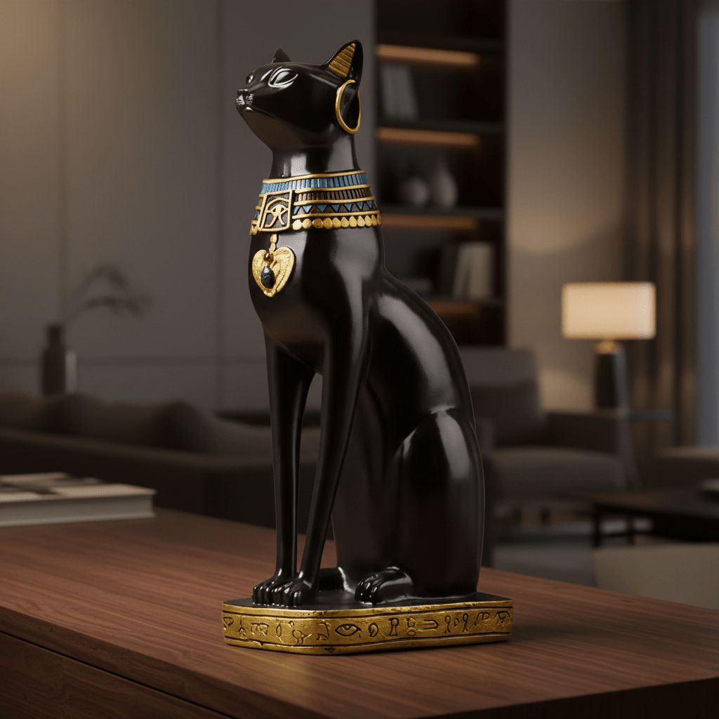 Hom & Ember – Elegant Egyptian Cat Figurine in Polished Resin for a Serene Ambiance - Hom & Ember