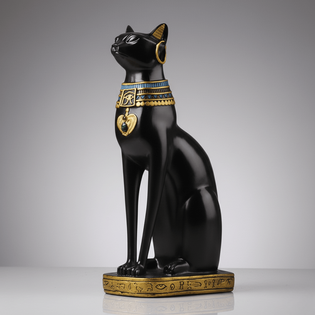 Hom & Ember – Elegant Egyptian Cat Figurine in Polished Resin for a Serene Ambiance - Hom & Ember