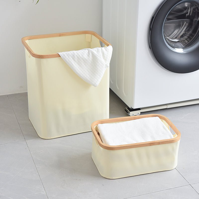 Hom & Ember – Elegant Foldable Ecru Fabric and Bamboo Laundry Basket for a Chic and Organised Spaces - Hom & Ember