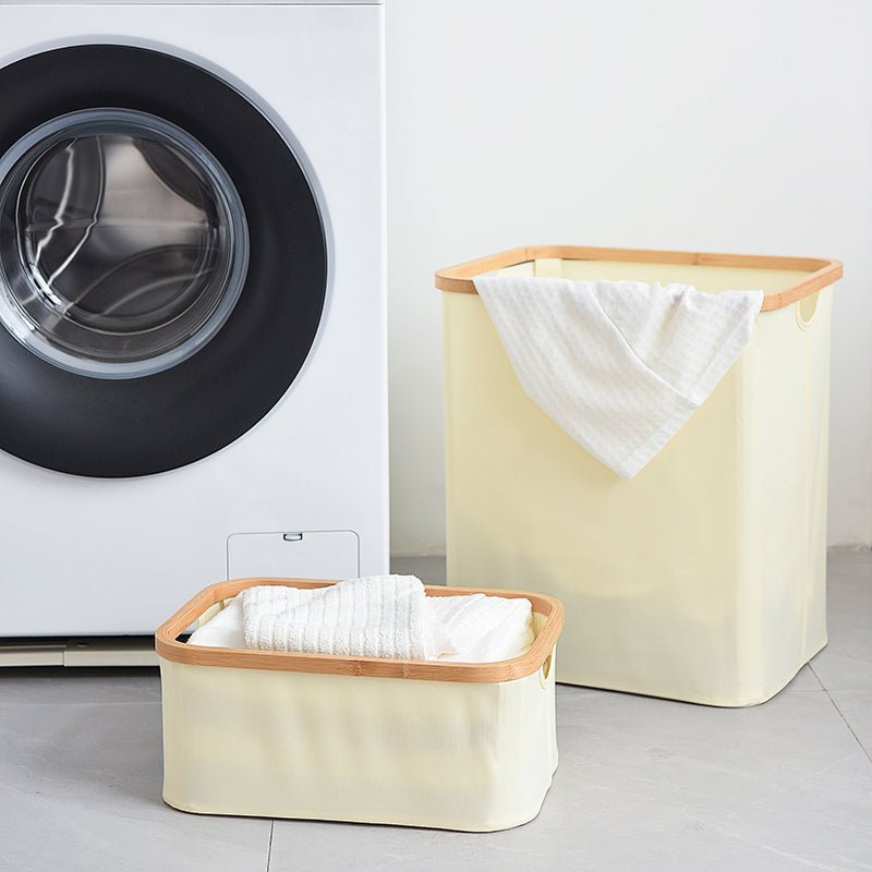 Hom & Ember – Elegant Foldable Ecru Fabric and Bamboo Laundry Basket for a Chic and Organised Spaces - Hom & Ember