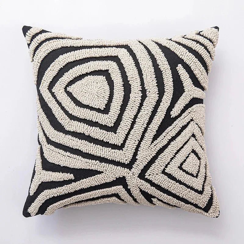 Hom & Ember – Elegant Geometric Tufted Cushion Cover in Beige and Black for a Chic Living Space - Hom & Ember