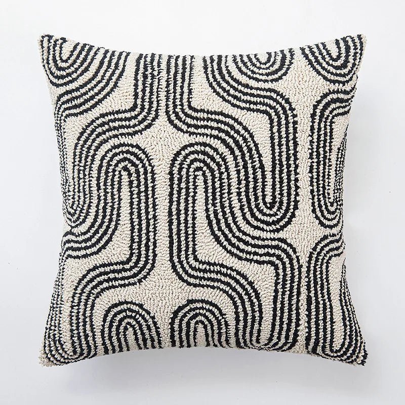 Hom & Ember – Elegant Geometric Tufted Cushion Cover in Beige and Black for a Chic Living Space - Hom & Ember