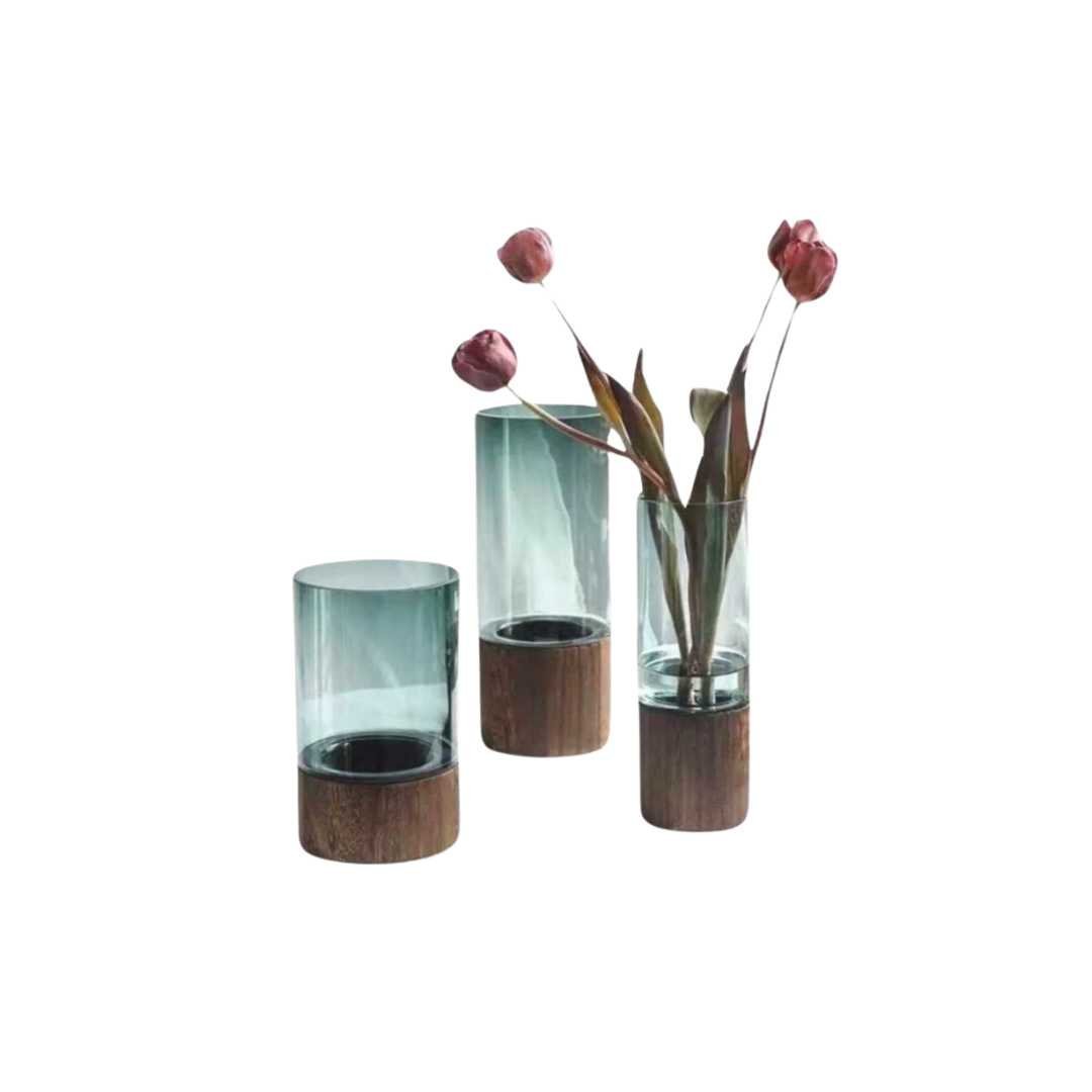 Hom & Ember – Elegant Glass and Wood Flower Vase for a Timeless Design with Rustic Charm - Hom & Ember