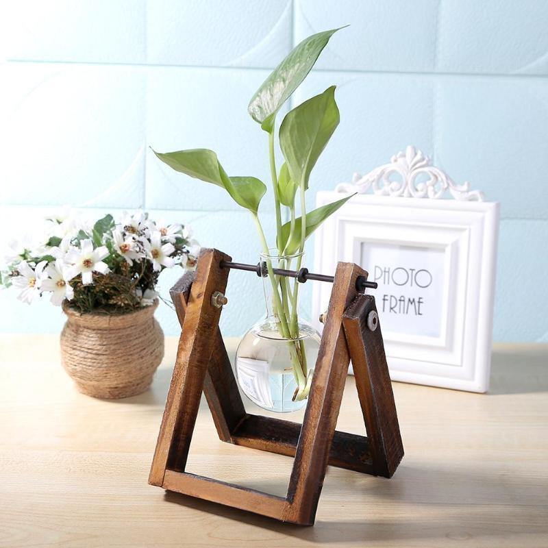 Hom & Ember – Elegant Glass Propagation Vase with Stylish Wooden A - Frame Stand for a Serene Ambiance - Hom & Ember