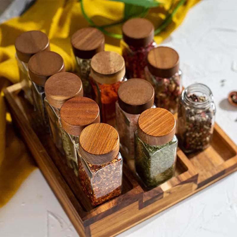 Hom & Ember – Elegant Glass Spice Jars for Organised Culinary Spaces with Timeless Charm - Hom & Ember