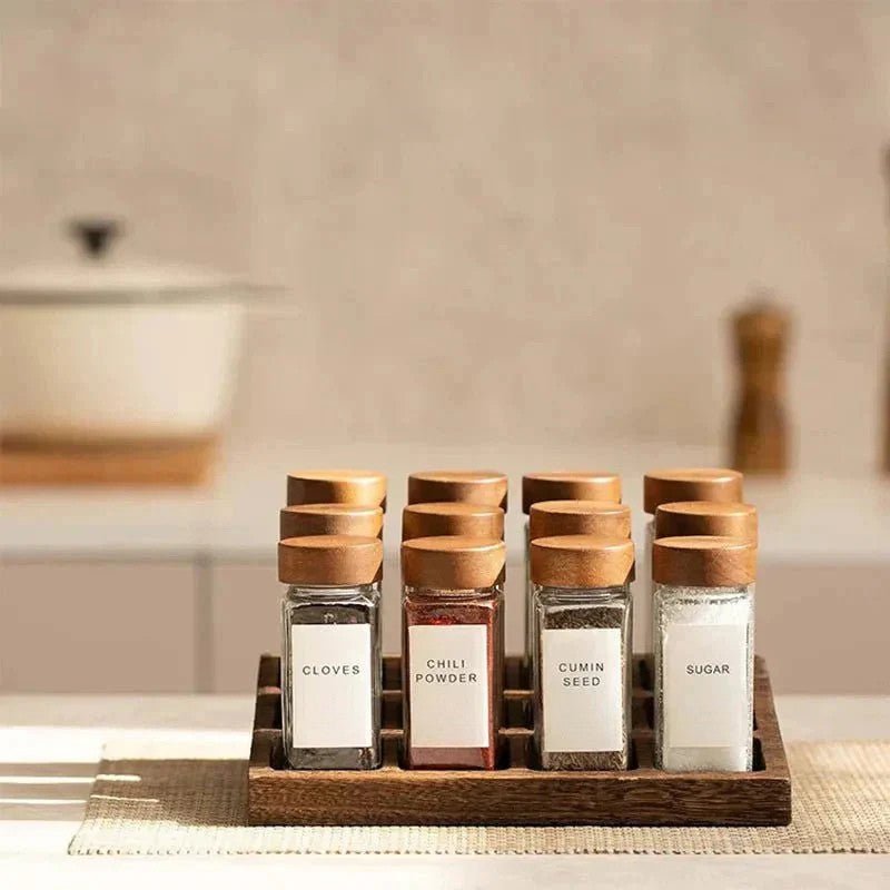 Hom & Ember – Elegant Glass Spice Jars for Organised Culinary Spaces with Timeless Charm - Hom & Ember