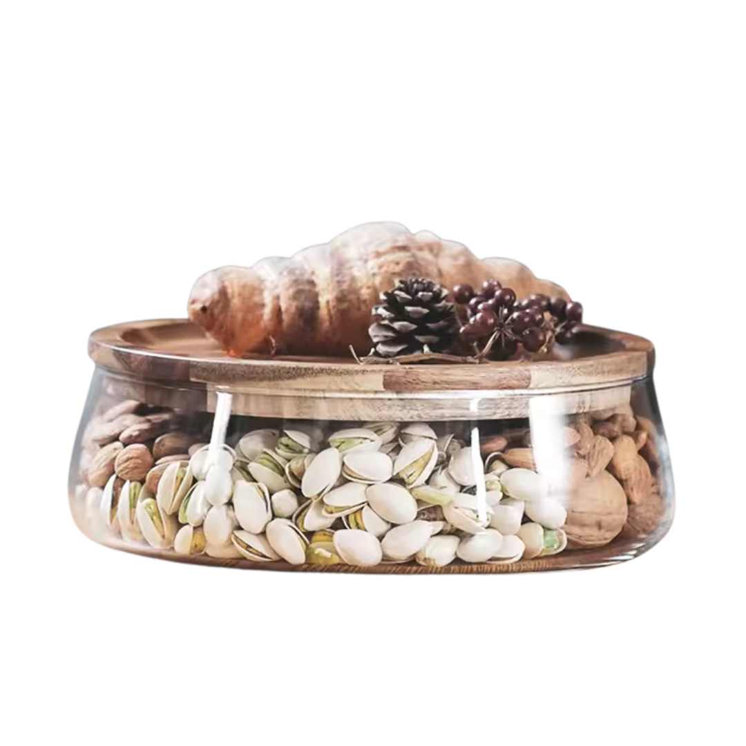 Hom & Ember – Elegant Glass Storage Jars with Rustic Wooden Lids for a Chic Organised Space - Hom & Ember