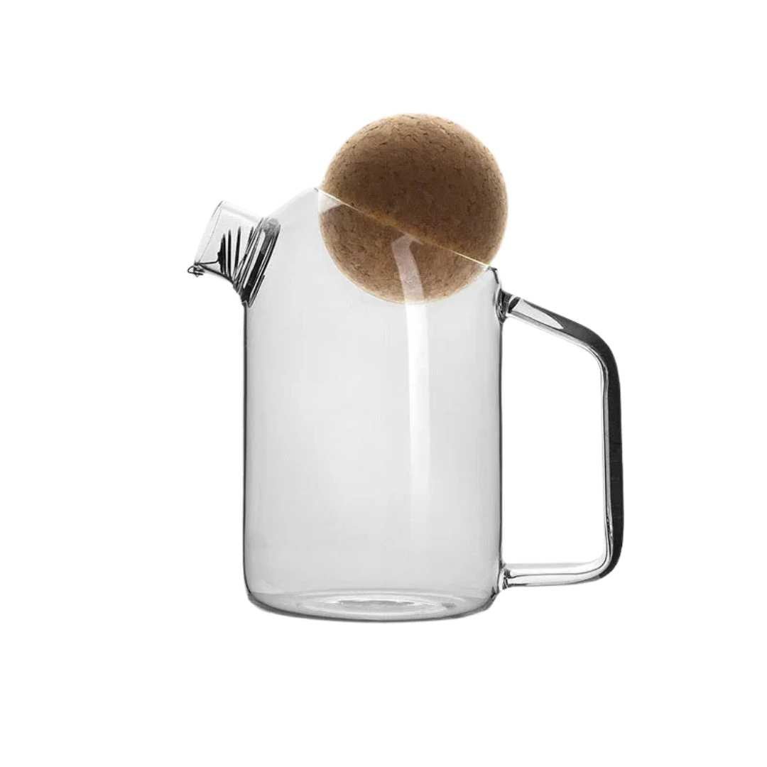 Hom & Ember – Elegant Glass Teapot with Round Natural Cork Lid for a Sophisticated Atmosphere - Hom & Ember