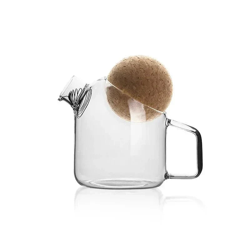 Hom & Ember – Elegant Glass Teapot with Round Natural Cork Lid for a Sophisticated Atmosphere - Hom & Ember