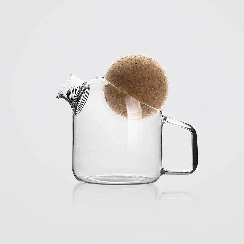 Hom & Ember – Elegant Glass Teapot with Round Natural Cork Lid for a Sophisticated Atmosphere - Hom & Ember