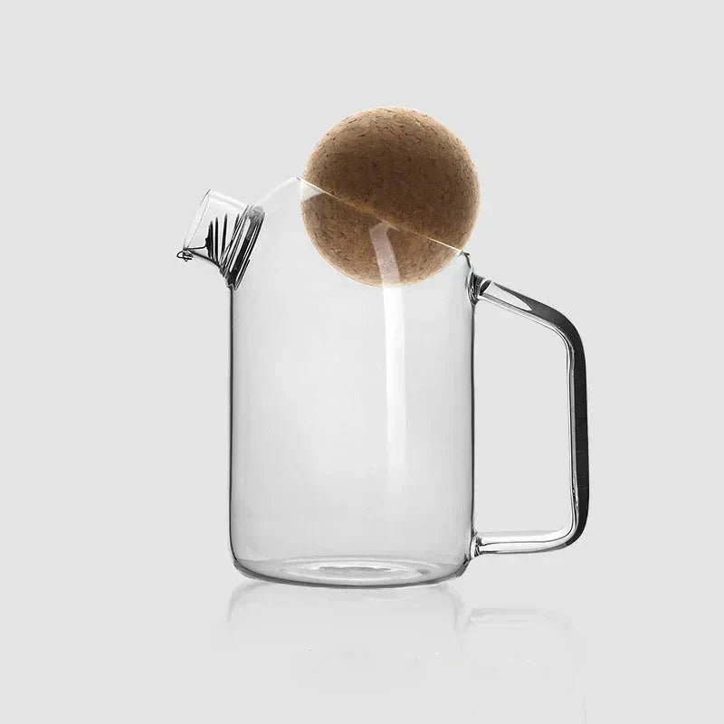 Hom & Ember – Elegant Glass Teapot with Round Natural Cork Lid for a Sophisticated Atmosphere - Hom & Ember