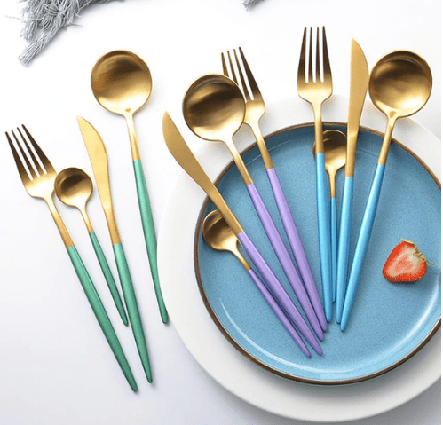 Hom & Ember – Elegant Gold and Silver Stainless Steel Cutlery Set for Sophisticated Dining Experiences - Hom & Ember