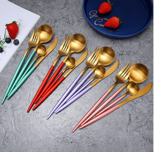 Hom & Ember – Elegant Gold and Silver Stainless Steel Cutlery Set for Sophisticated Dining Experiences - Hom & Ember