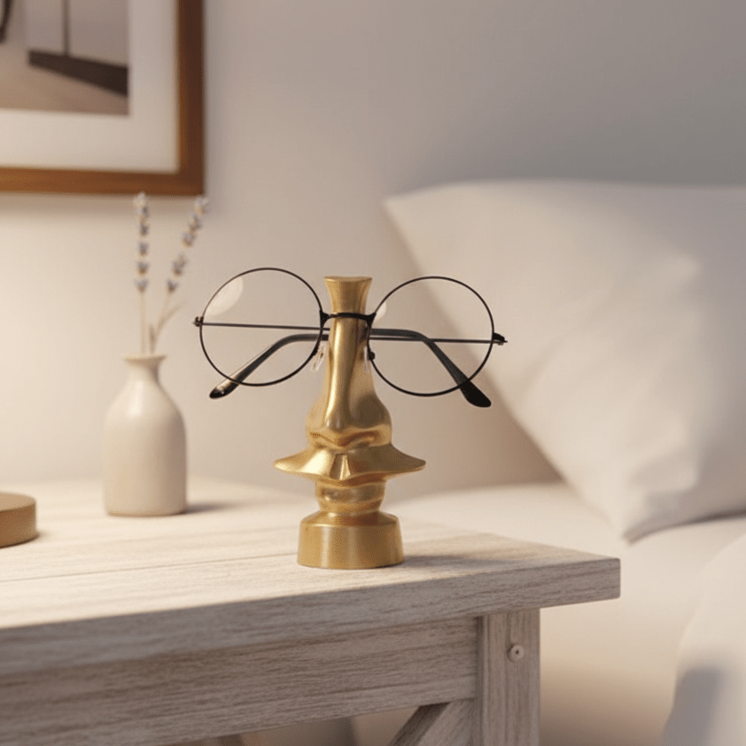 Hom & Ember – Elegant Gold Metal Nose and Glasses Sculpture for a Chic Display with Timeless Charm - Hom & Ember
