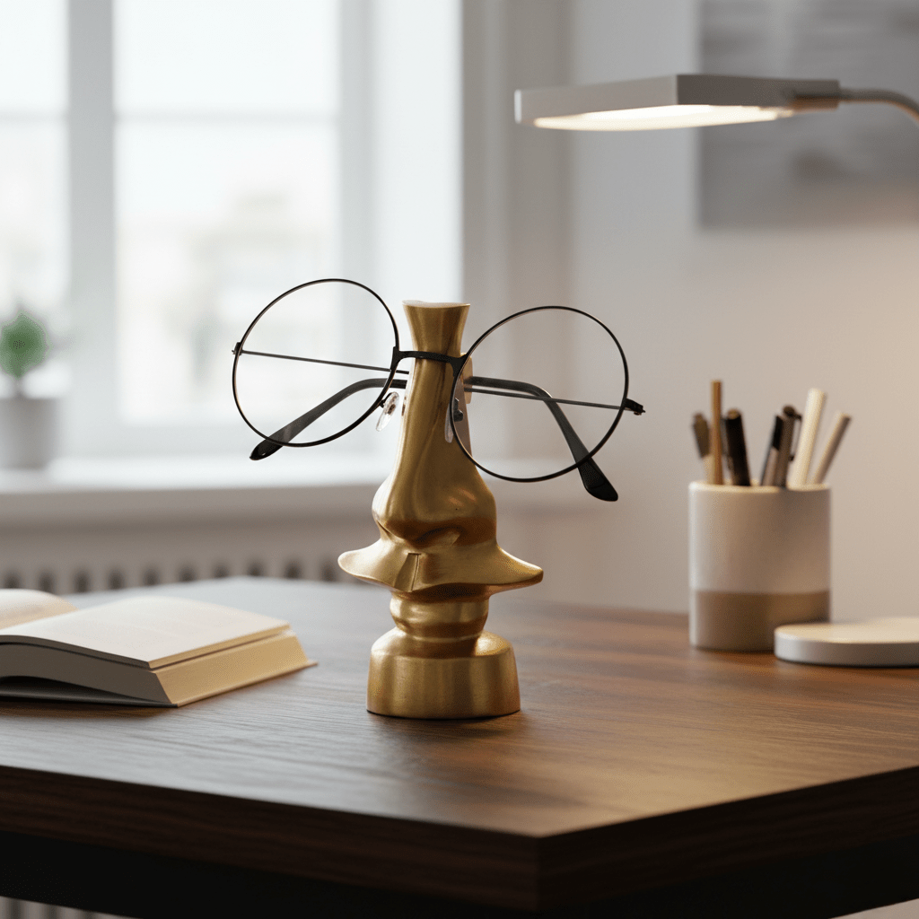 Hom & Ember – Elegant Gold Metal Nose and Glasses Sculpture for a Chic Display with Timeless Charm - Hom & Ember