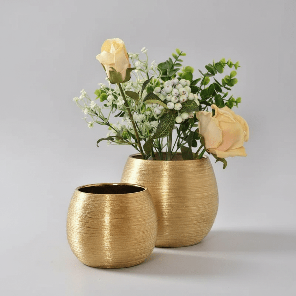 Hom & Ember – Elegant Gold - Plated Flower Pot for Stylish Home Décor and Luxurious Centrepiece - Hom & Ember