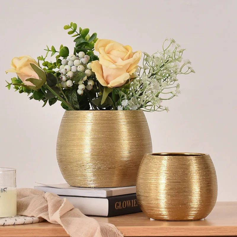 Hom & Ember – Elegant Gold - Plated Flower Pot for Stylish Home Décor and Luxurious Centrepiece - Hom & Ember