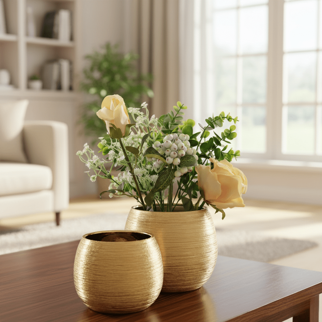 Hom & Ember – Elegant Gold - Plated Flower Pot for Stylish Home Décor and Luxurious Centrepiece - Hom & Ember