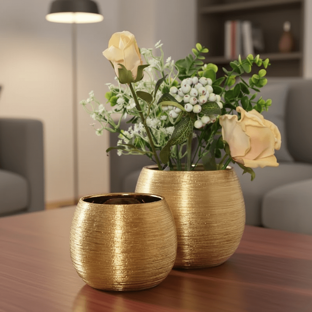 Hom & Ember – Elegant Gold - Plated Flower Pot for Stylish Home Décor and Luxurious Centrepiece - Hom & Ember