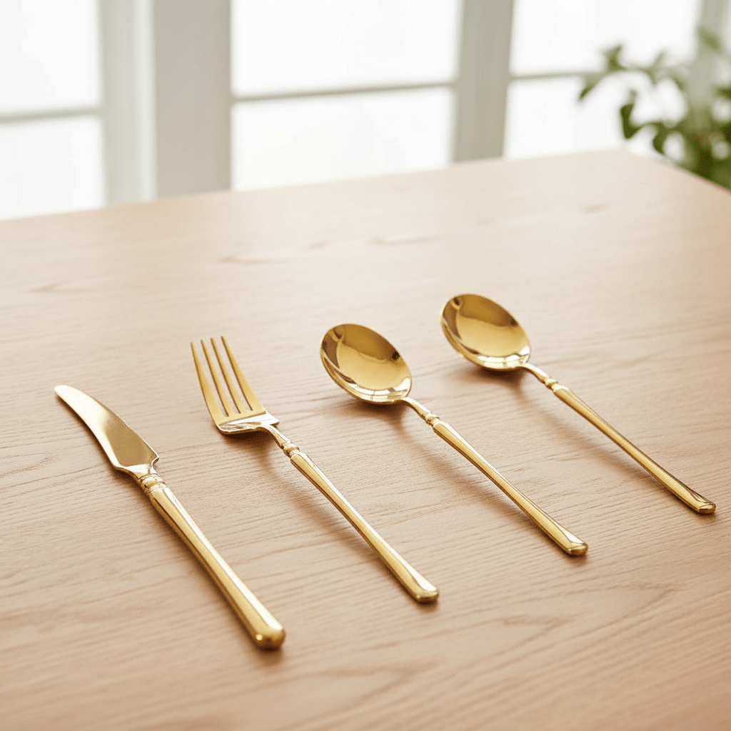 Hom & Ember – Elegant Gold - Plated Stainless Steel Cutlery Collection for a Refined Dining Experience - Hom & Ember