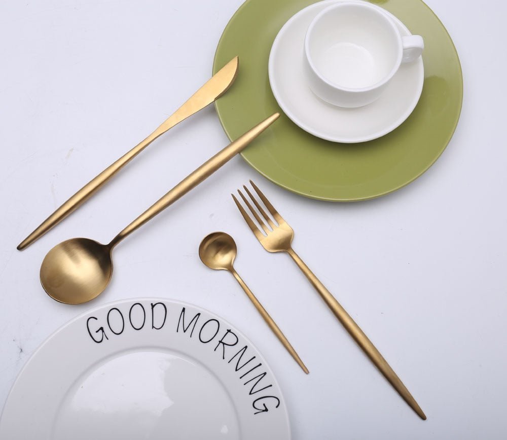 Hom & Ember – Elegant Gold Stainless Steel Cutlery Collection for a Refined Dining Experience - Hom & Ember