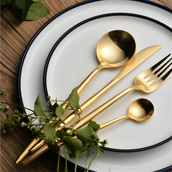 Hom & Ember – Elegant Gold Stainless Steel Cutlery Collection for a Refined Dining Experience - Hom & Ember