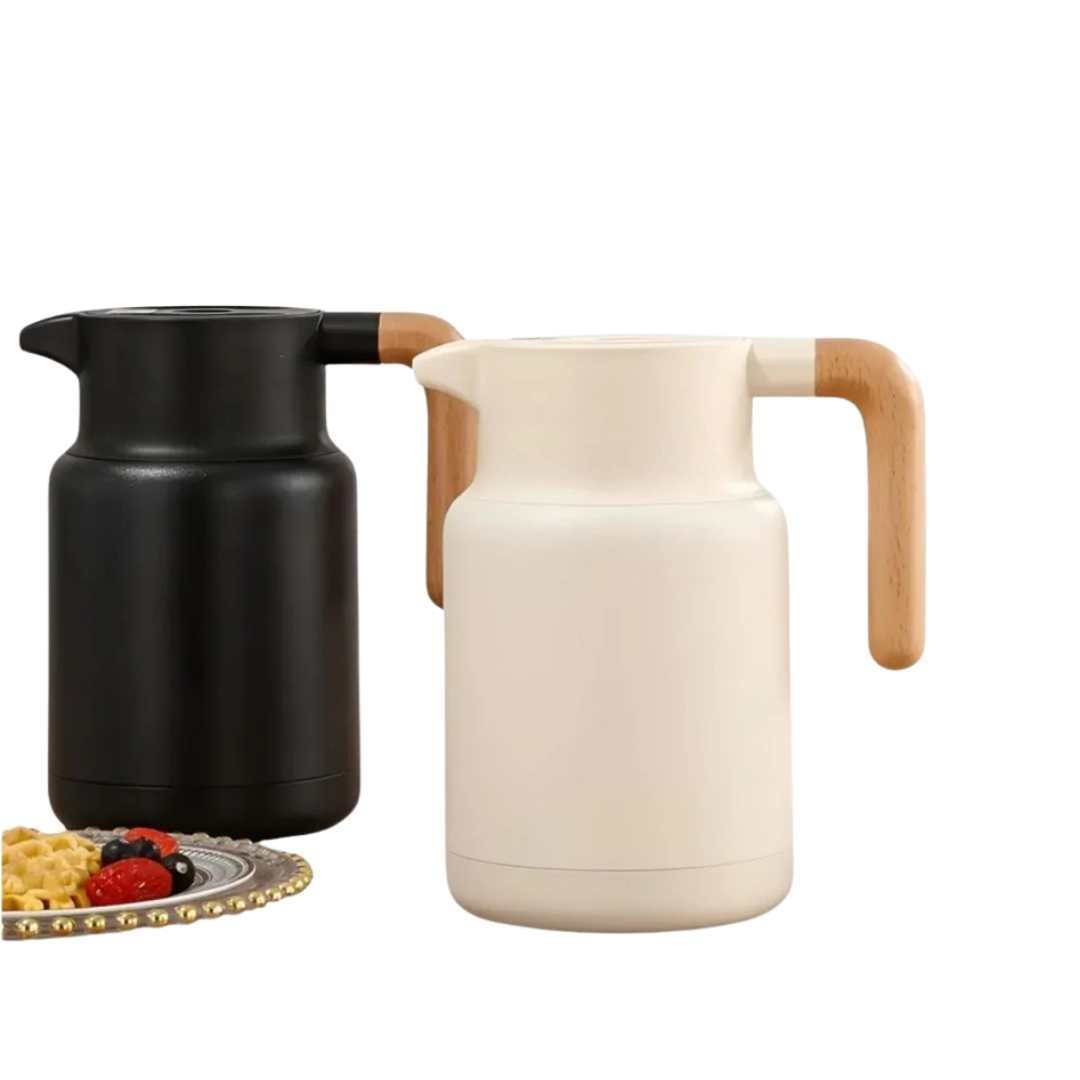 Hom & Ember – Elegant Insulated Carafe with Natural Wooden Handle for a Serene Ambiance - Hom & Ember