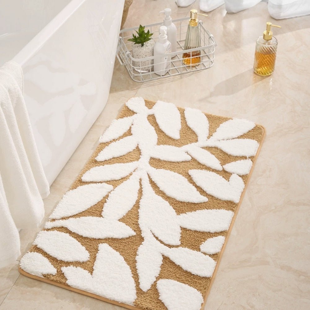 Hom & Ember – Elegant Leaf Pattern Bath Mat for a Stylish Comfort and Serene Bathroom Ambiance - Hom & Ember