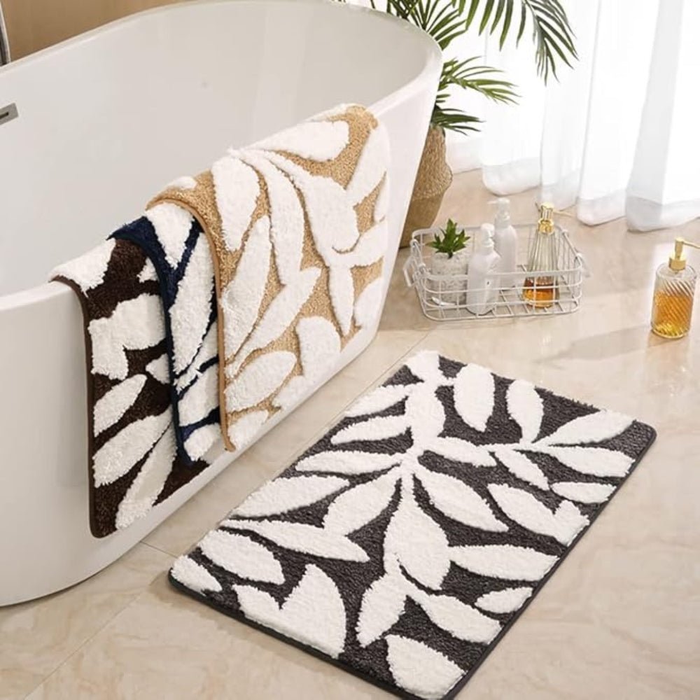 Hom & Ember – Elegant Leaf Pattern Bath Mat for a Stylish Comfort and Serene Bathroom Ambiance - Hom & Ember