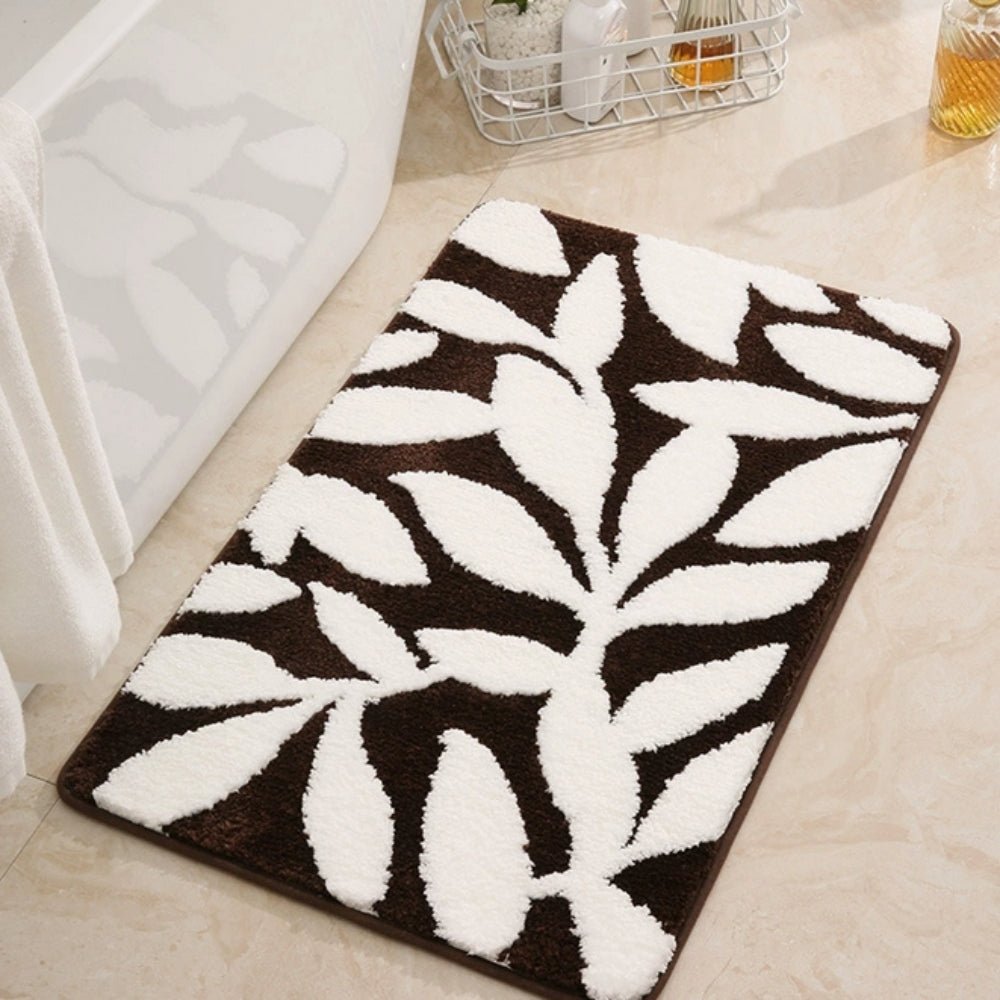 Hom & Ember – Elegant Leaf Pattern Bath Mat for a Stylish Comfort and Serene Bathroom Ambiance - Hom & Ember