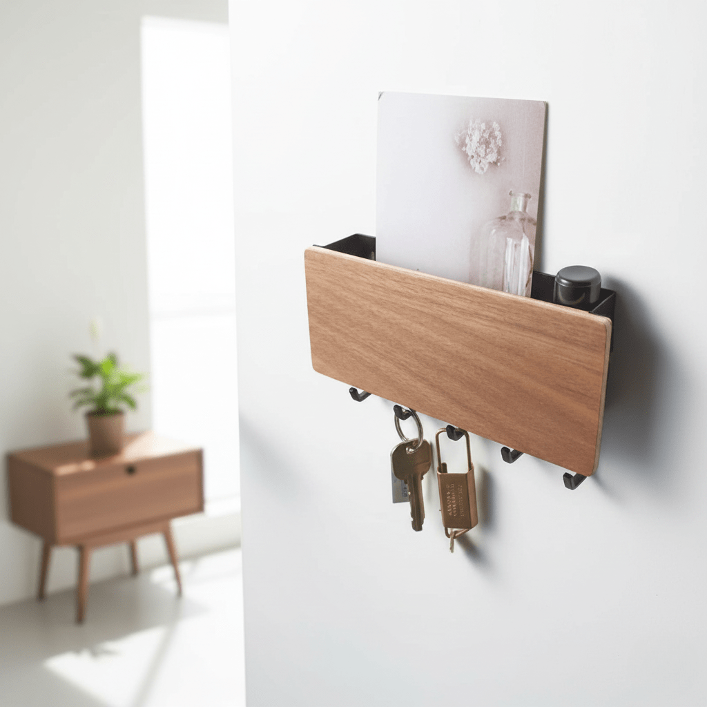 Hom & Ember – Elegant Magnetic Key Holder Crafted from Steel and Wood for a Chic Organised Space - Hom & Ember