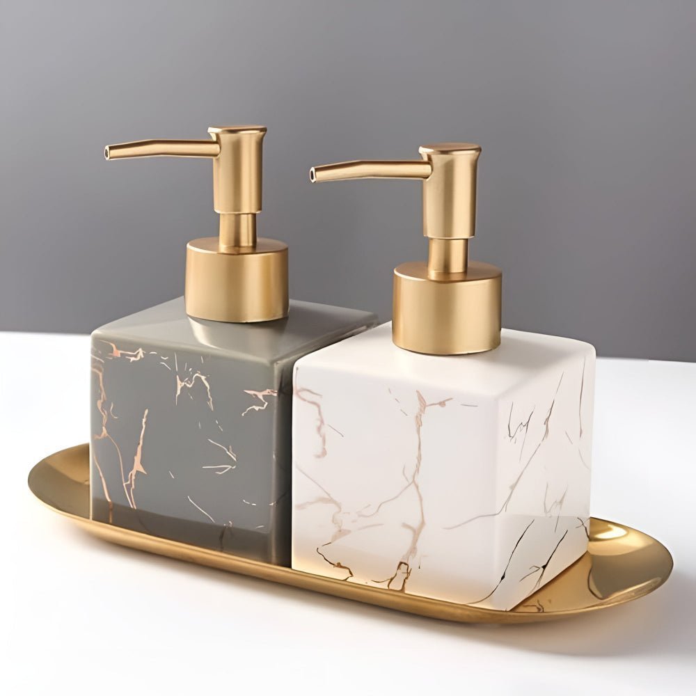 Hom & Ember – Elegant Marble Effect Ceramic Soap Dispenser for a Luxurious Touch - Hom & Ember