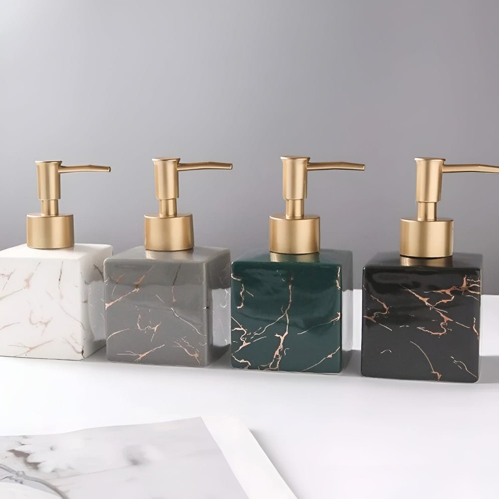 Hom & Ember – Elegant Marble Effect Ceramic Soap Dispenser for a Luxurious Touch - Hom & Ember
