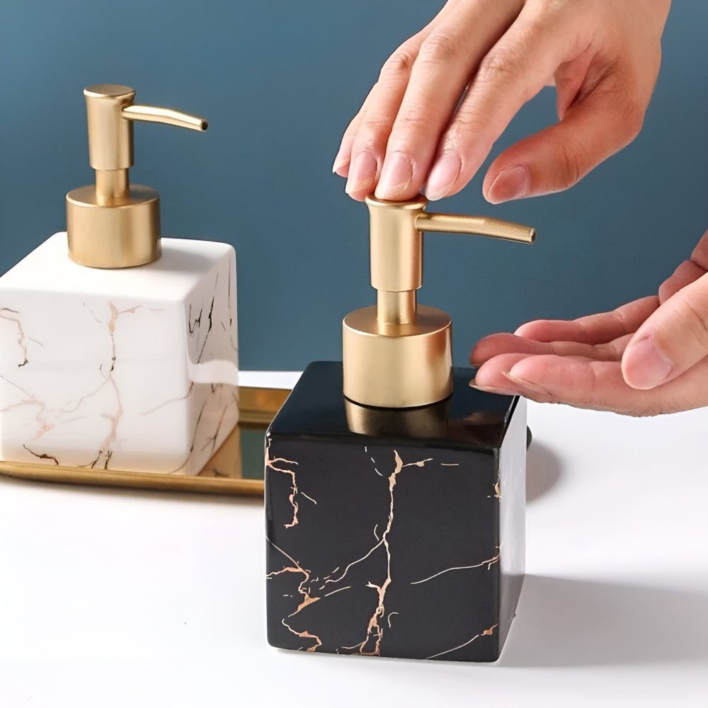 Hom & Ember – Elegant Marble Effect Ceramic Soap Dispenser for a Luxurious Touch - Hom & Ember