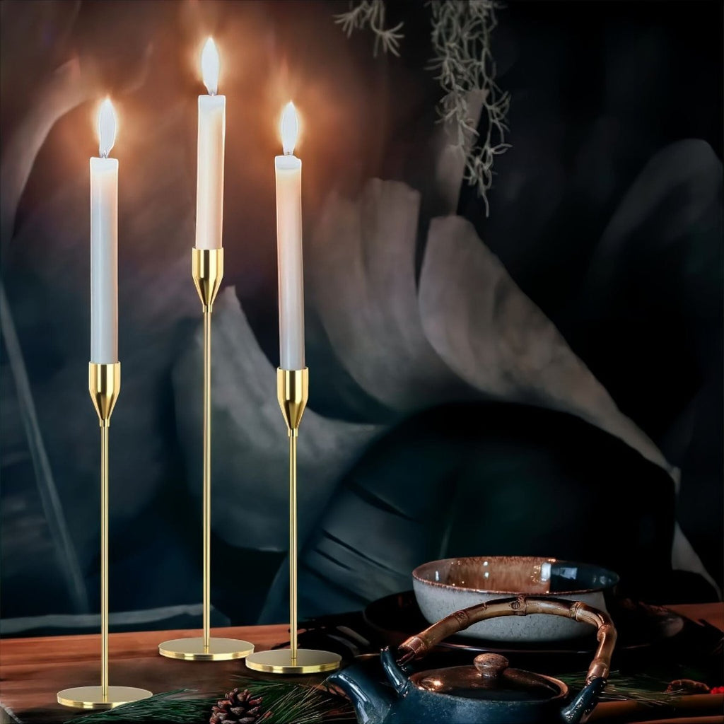Hom & Ember – Elegant Metal Candle Holder Trio in Sleek Finish for a Serene Ambiance - Hom & Ember
