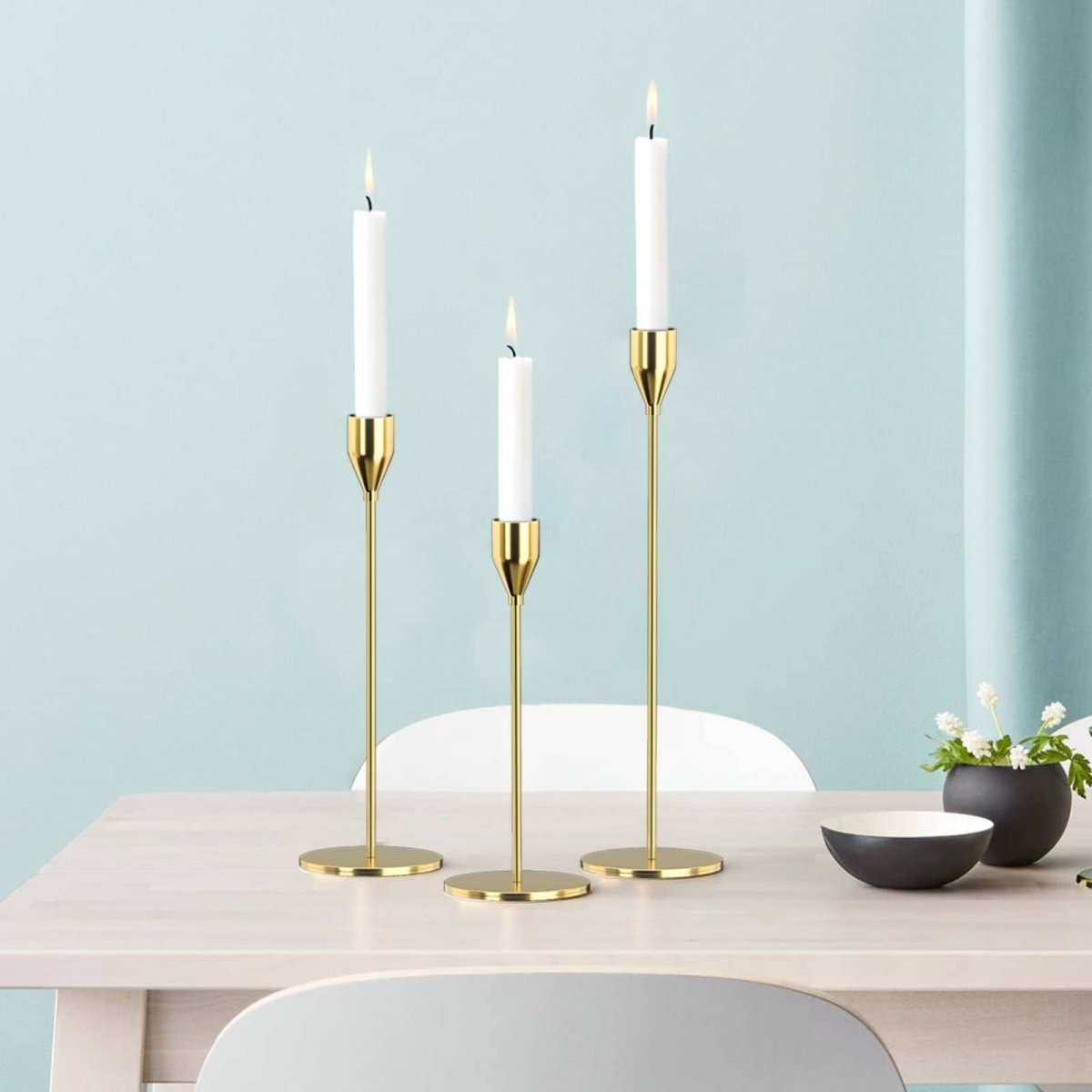 Hom & Ember – Elegant Metal Candle Holder Trio in Sleek Finish for a Serene Ambiance - Hom & Ember