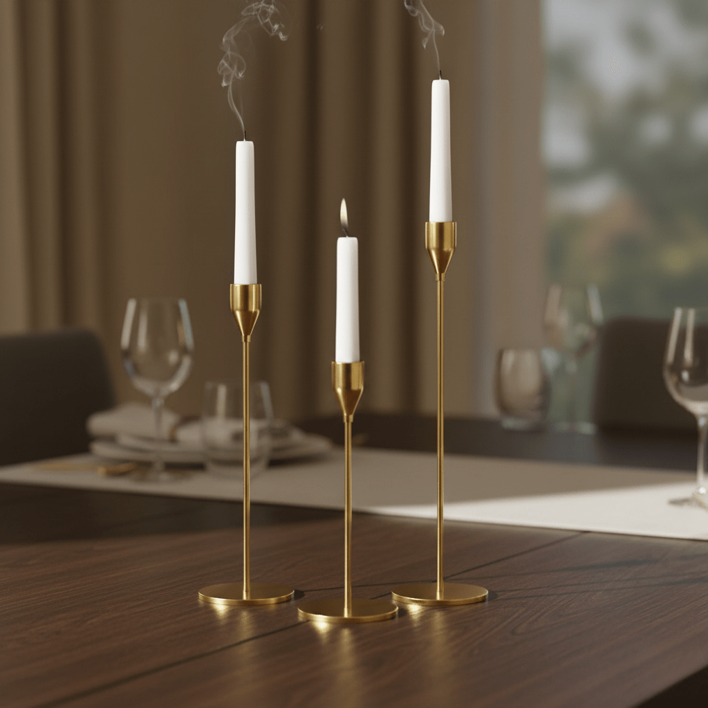 Hom & Ember – Elegant Metal Candle Holder Trio in Sleek Finish for a Serene Ambiance - Hom & Ember