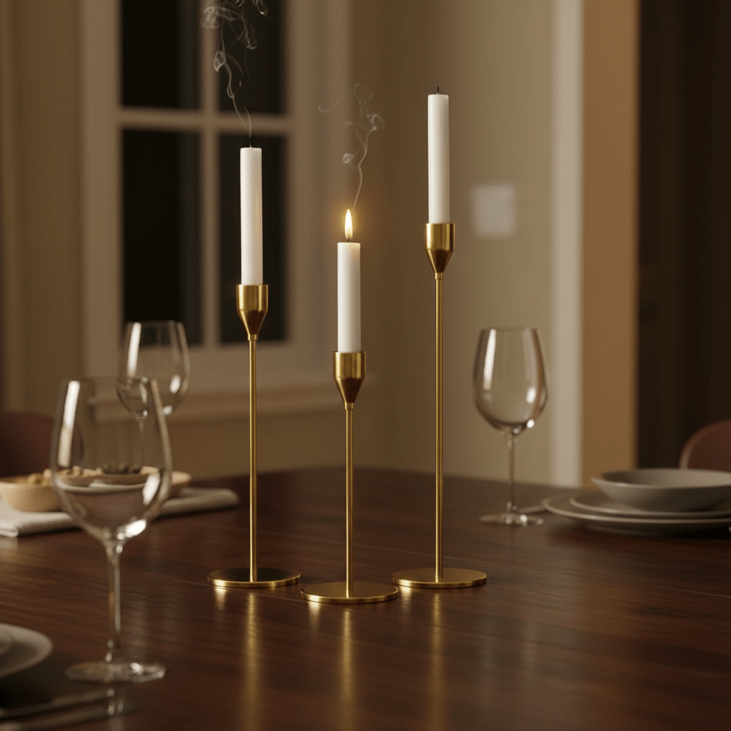 Hom & Ember – Elegant Metal Candle Holder Trio in Sleek Finish for a Serene Ambiance - Hom & Ember
