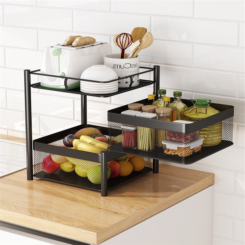 Hom & Ember – Elegant Metal Smart Rotating Storage Shelf for Organised Kitchen with Timeless Charm - Hom & Ember