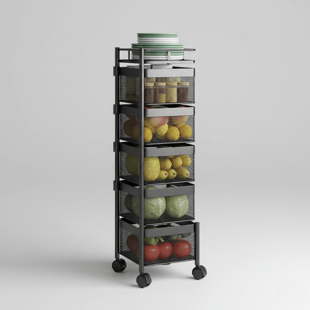 Hom & Ember – Elegant Metal Smart Rotating Storage Shelf for Organised Kitchen with Timeless Charm - Hom & Ember