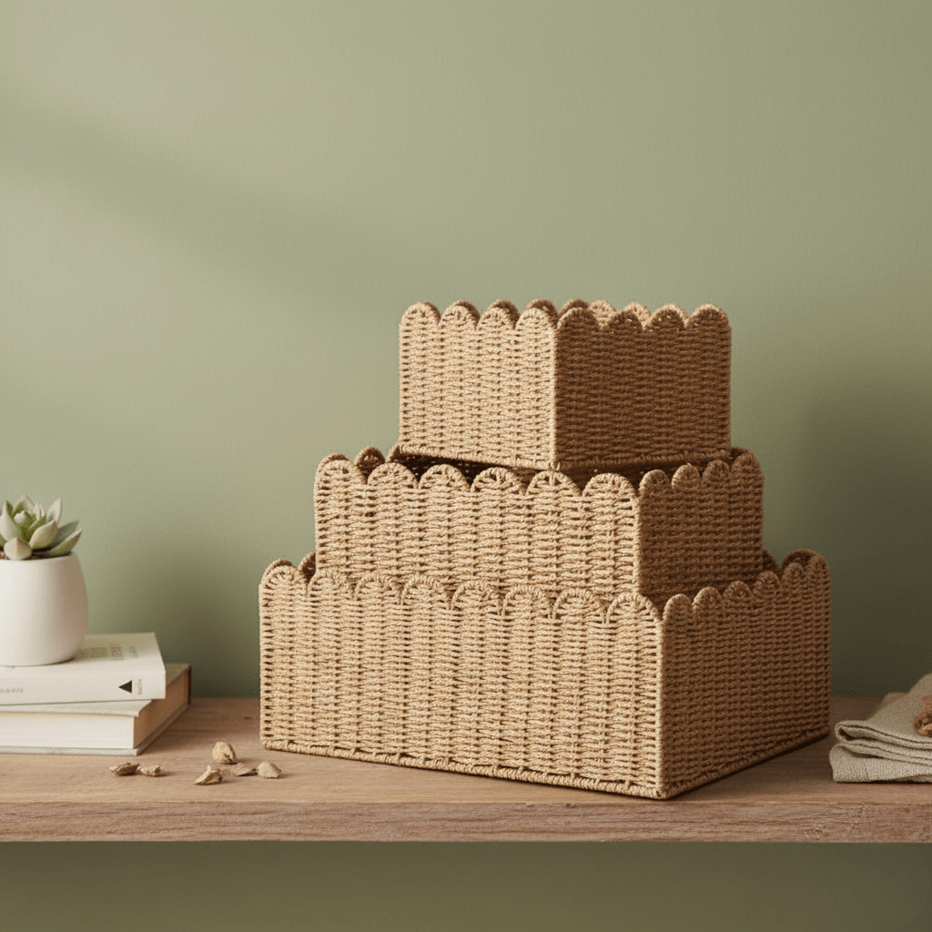 Hom & Ember – Elegant Natural Woven Willow Basket with Curved Edges for a Serene Aesthetic - Hom & Ember