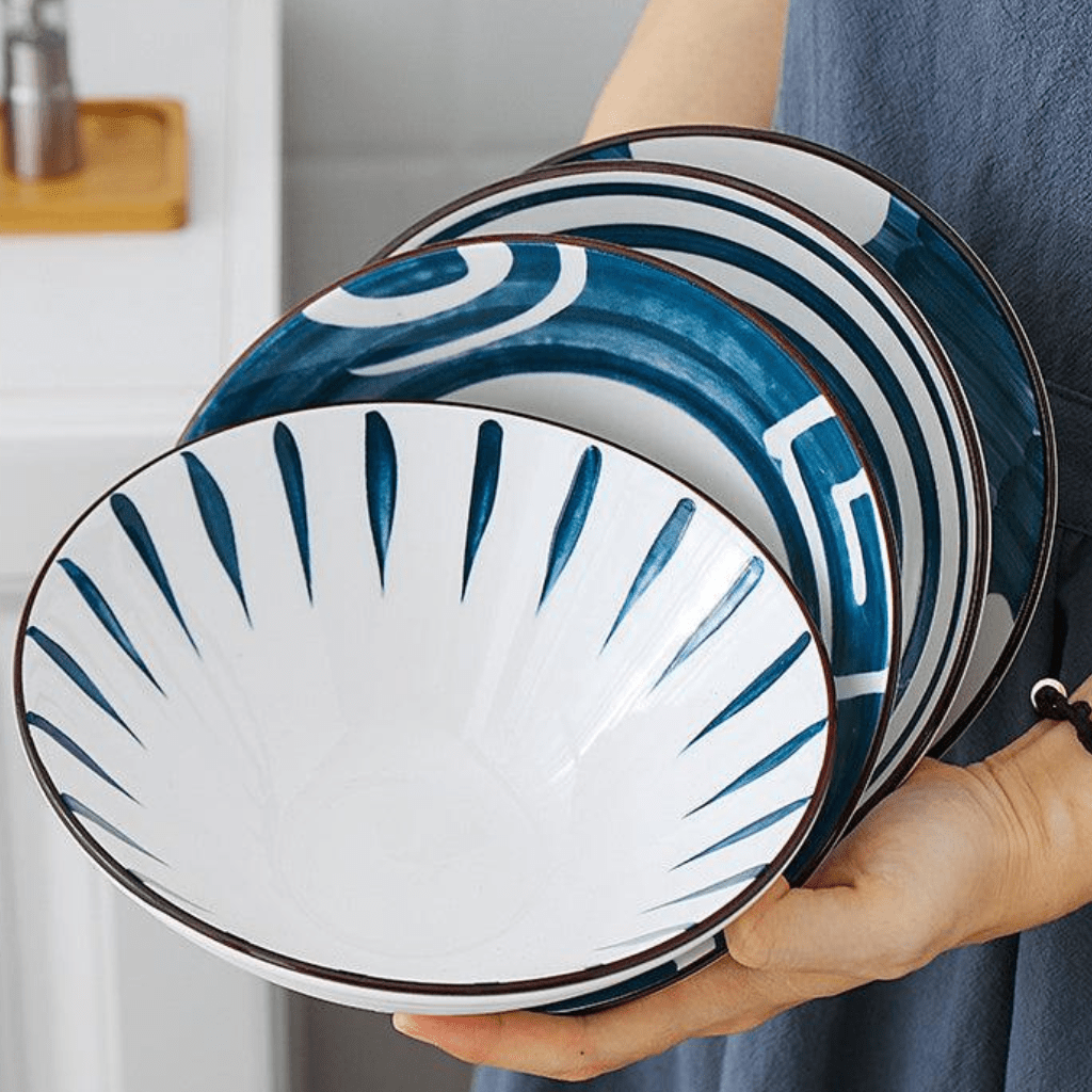 Hom & Ember – Elegant Patterned Ceramic Bowl Set in Navy for a Stylish Touch - Hom & Ember