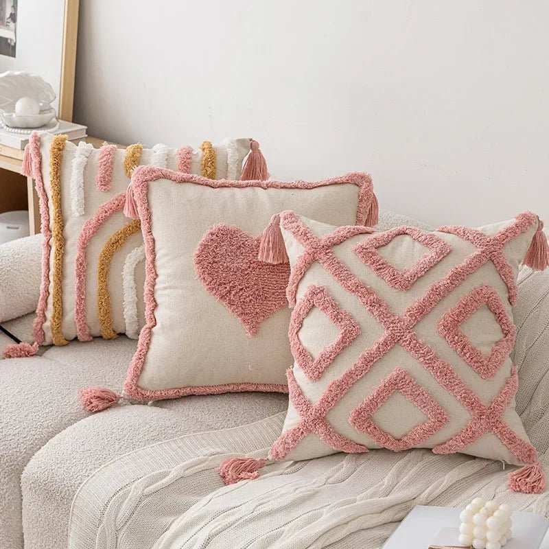 Hom & Ember – Elegant Pink Geometric Cushion Cover for Stylish Interiors with Timeless Charm - Hom & Ember
