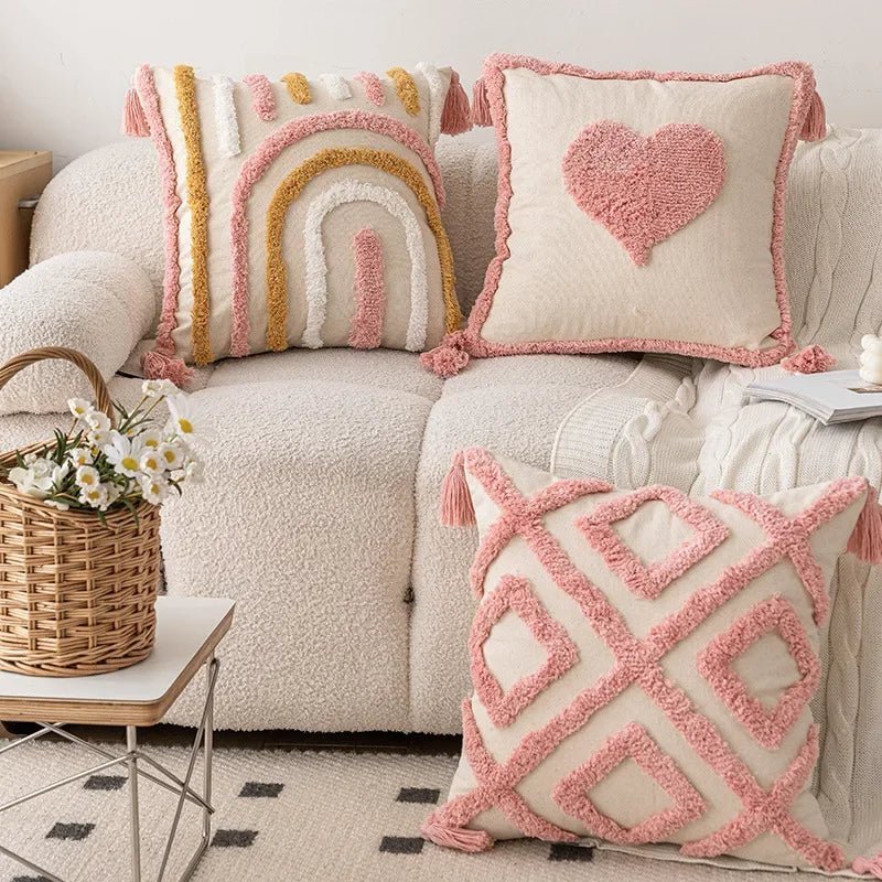 Hom & Ember – Elegant Pink Geometric Cushion Cover for Stylish Interiors with Timeless Charm - Hom & Ember